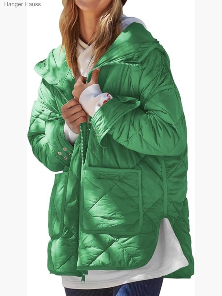 Quilted Puffer Jacket Hooded Long Sleeve Zip Up Winter Coat Lightweight Warm